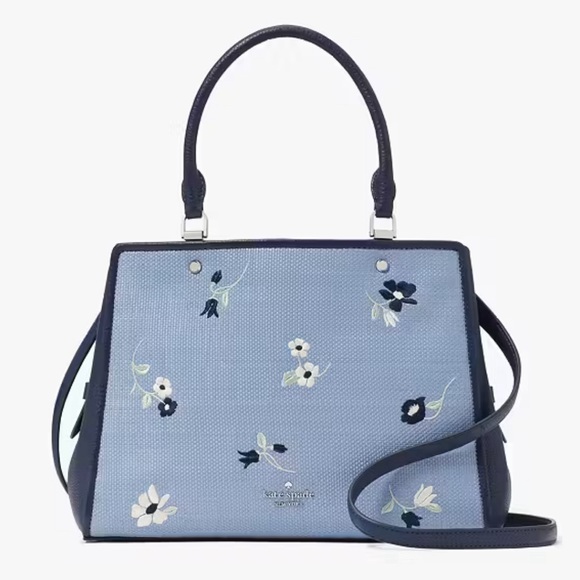 Authentic KATE SPADE floral Thick Canvas/pebbled leather 3 compart. Satch/crosby - Picture 3 of 16